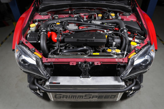 GrimmSpeed Front Mount Intercooler Kit Black Coated Red Piping For Subaru 08-14 STI - Graveyard Performance