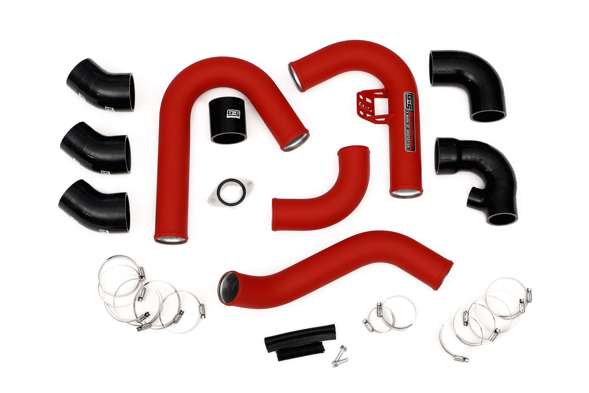 GrimmSpeed Front Mount Intercooler Kit Black Coated Inc. Red Piping For Subaru 15-21 WRX