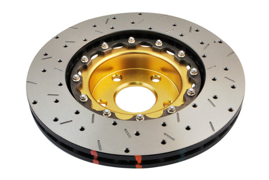 DBA 02-10 WRX / 13+ FR-S / 13+ BRZ Premium Front Drilled & Slotted 5000 Series Rotor w/ Gold Hat - Graveyard Performance