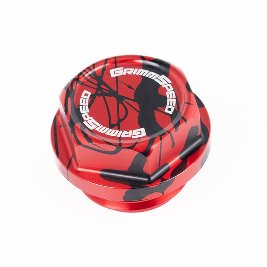 GrimmSpeed 89-21 Subaru Bolt Oil Cap Kit Red with Black Splatter