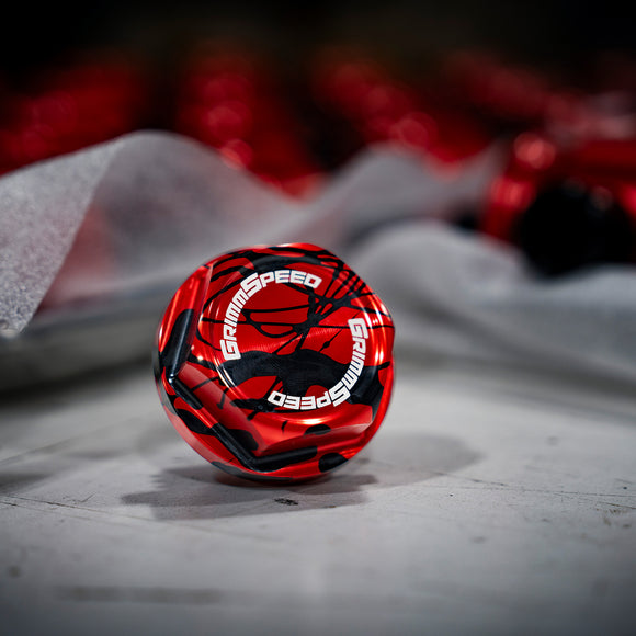 GrimmSpeed 89-21 Subaru Bolt Oil Cap Kit Red with Black Splatter