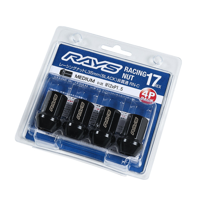 Rays 17 Hex Racing Nut L35 (Medium Type) 12x1.25 - Black (4 Pieces) - Graveyard Performance
