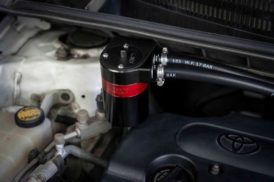 HPS Performance Aluminum Oil Catch Can Kit with 5/8" Barb Adapters and Rubber Hoses, 861-503
