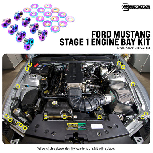 Stage 1 Titanium Hardware Engine Bay Kit - Ford Mustang (2005-2009) - Graveyard Performance