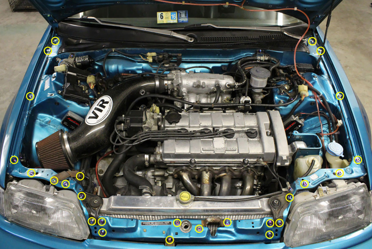 Stage 1 Titanium Hardware Engine Bay Kit - Honda Civic EF (1988-1991) - Graveyard Performance