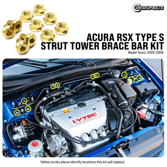 Titanium Hardware Strut Tower Brace Bar Kit - Acura RSX Type S (2002-2006) - Graveyard Performance