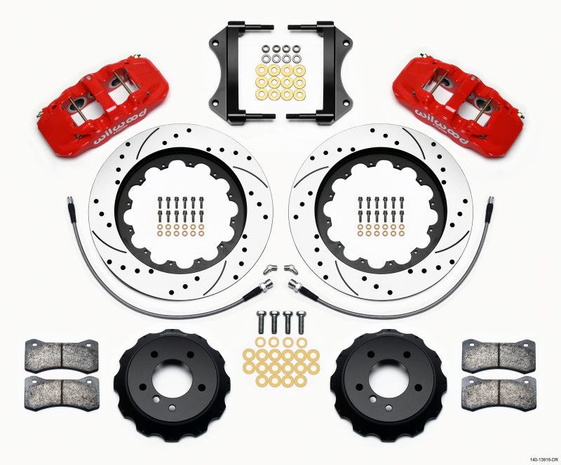Wilwood AERO6 Front Hat Kit 15.00 Drilled Red 2007-2011 BMW E90 Series w/Lines - Graveyard Performance