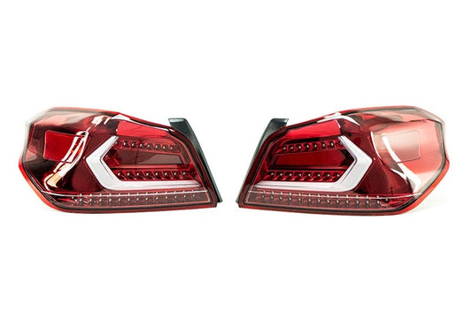 OLM Evolution Tail Lights - Clear Lens, Red Base, White Bar - 2015-2021 Subaru WRX / STI