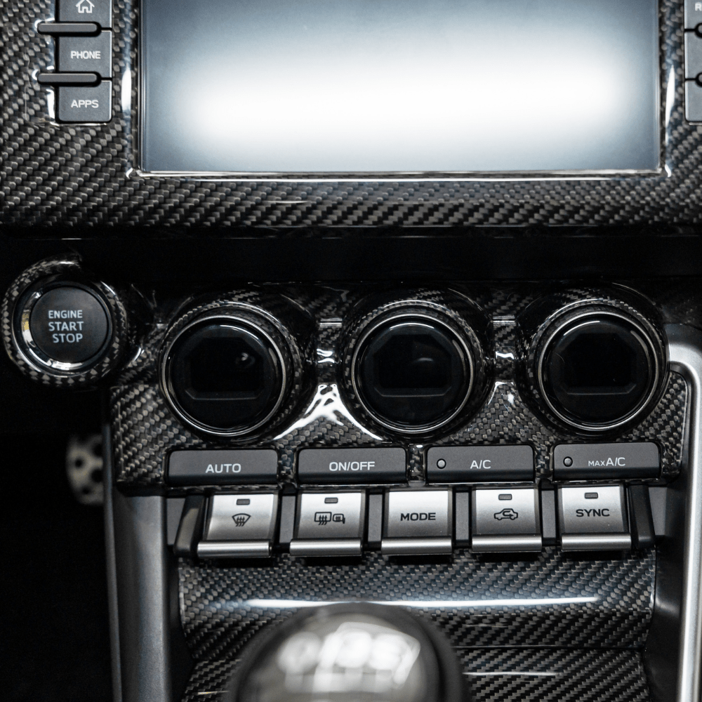 JDMuscle 22+ BRZ/GR86 Tanso Pre-preg Carbon Fiber Center Control Panel Trim Cover w/ Gloss Finish - Graveyard Performance