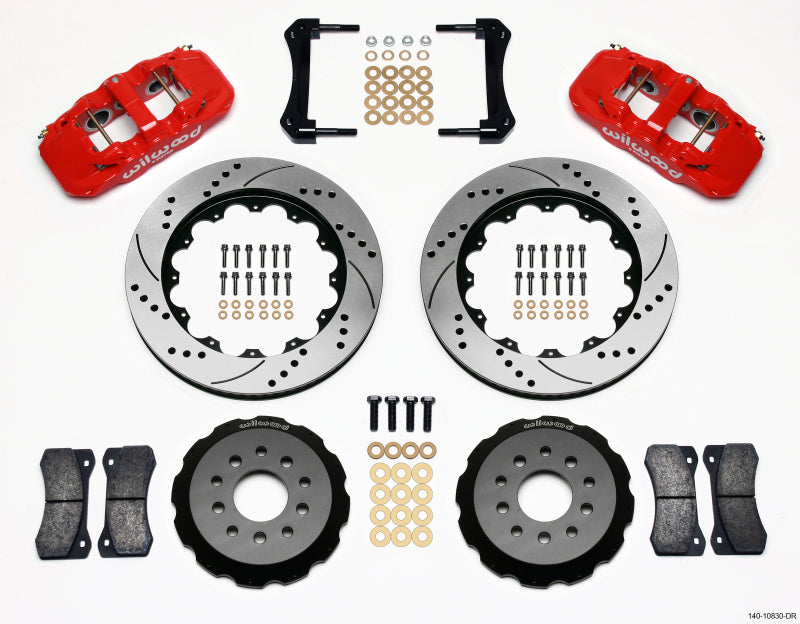 Wilwood AERO6 Front Hat Kit 14.00 Drilled Red 2005-2014 Mustang - Graveyard Performance
