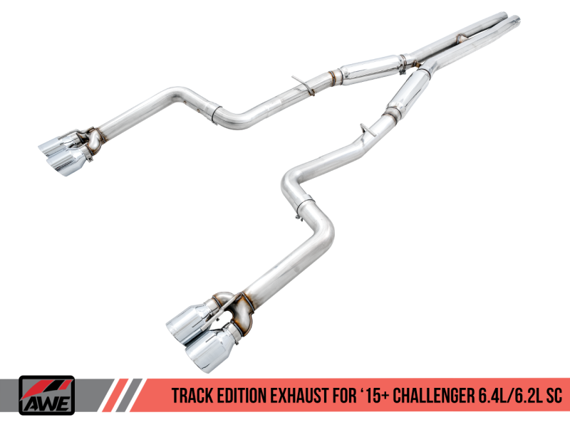 AWE Tuning 2015+ Dodge Challenger 6.4L/6.2L SC Track Edition Exhaust - Quad Diamond Black Tips - Graveyard Performance