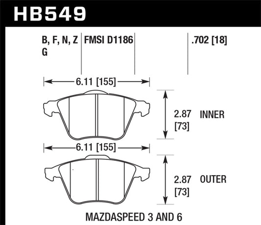 Hawk 07-11 Mazdaspeed3 / 06-11 Mazdaspeed6 / 05-09 Volvo V50 DTC-60 Front Race Brake Pads - Graveyard Performance