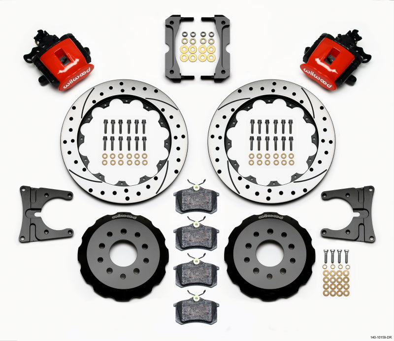 Wilwood Combination Parking Brake Rear Kit 12.88in Drilled Red 2005-2014 Mustang - Graveyard Performance