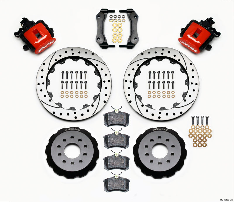 Wilwood Combination Parking Brake Rear Kit 12.88in Drilled Red Mustang 94-04 - Graveyard Performance
