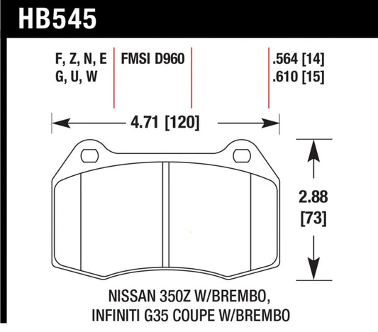Hawk 2003-2004 Infiniti G35 (w/Brembo Brakes) HPS 5.0 Front Brake Pads - Graveyard Performance
