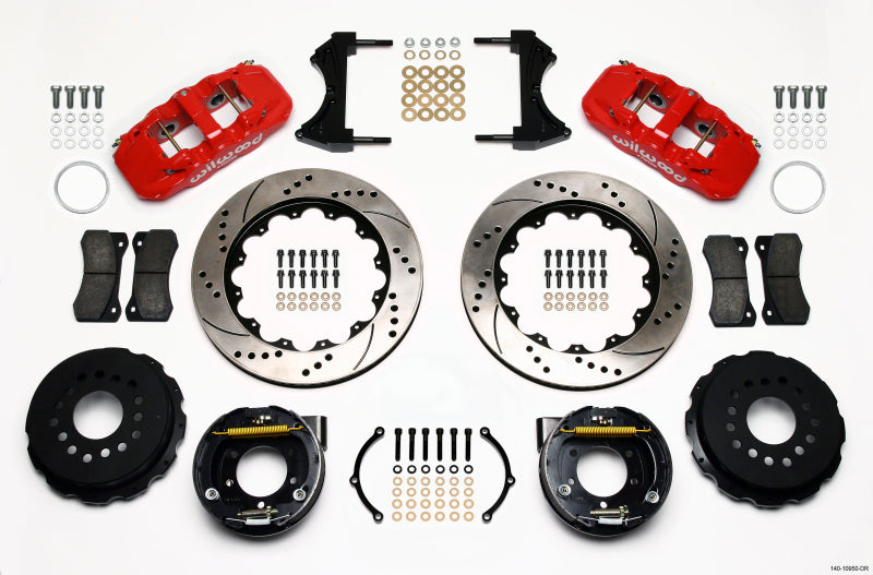 Wilwood AERO4 Rear P-Brake Kit 14.00in Drill Red 2005-2014 Mustang - Graveyard Performance