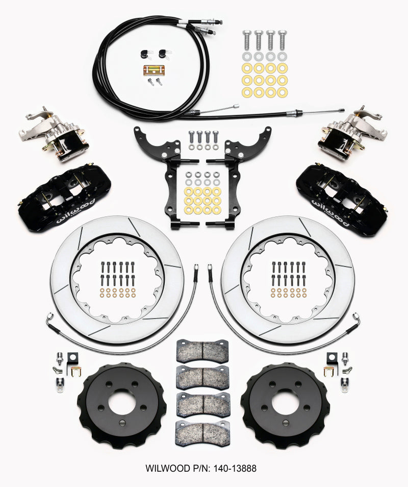 Wilwood AERO4 / MC4 Rear Kit 14.00 15-23 Mustang w/Lines & Cables - Graveyard Performance