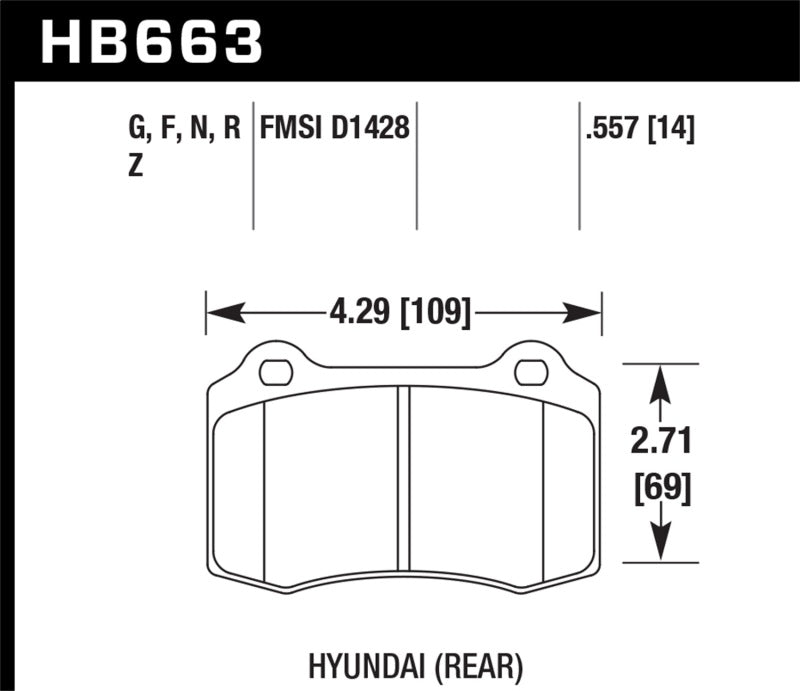 Hawk 10 Hyundai Genesis Coupe (Track w/ Brembo Breaks) HPS Street 14mm Rear Brake Pads - Graveyard Performance