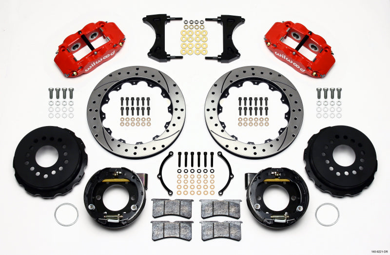 Wilwood Narrow Superlite 4R Rear P-Brk Kit 12.88in Drill Red 2005-2014 Mustang - Graveyard Performance