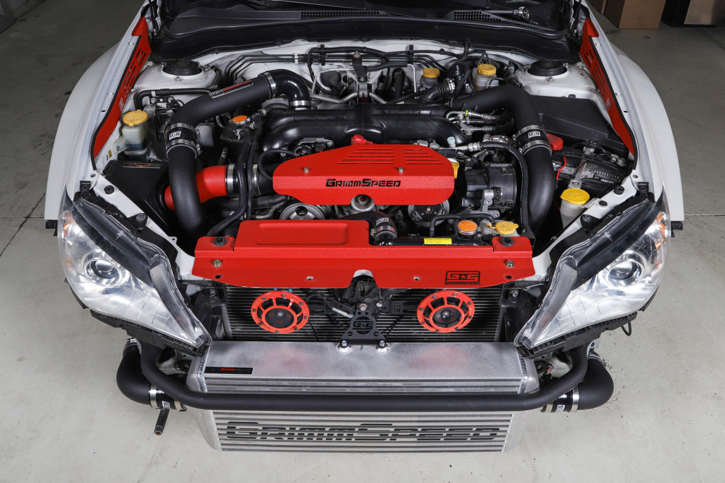GrimmSpeed Front Mount Intercooler Kit Black Coated Inc. Red Piping For Subaru 08-14 WRX