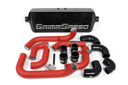 GrimmSpeed Front Mount Intercooler Kit Black Coated Inc. Red Piping For Subaru 08-14 WRX