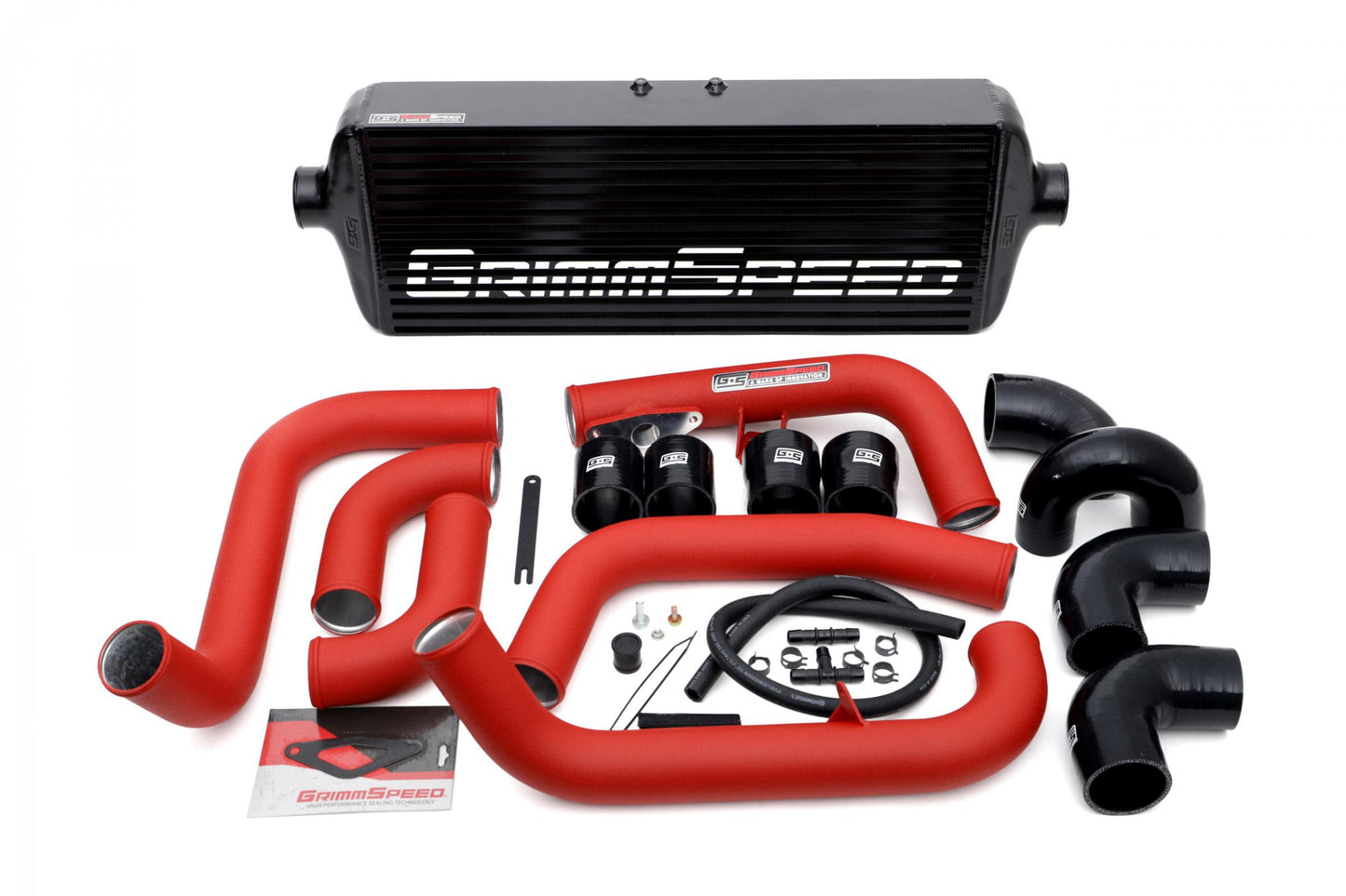 GrimmSpeed Front Mount Intercooler Kit Black Coated Red Piping For Subaru 08-14 STI