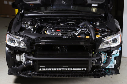 GrimmSpeed Front Mount Intercooler Kit Black Coated Inc. Red Piping For Subaru 15-21 WRX