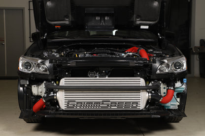 GrimmSpeed Front Mount Intercooler Kit Black Coated Inc. Red Piping For Subaru 15-21 WRX