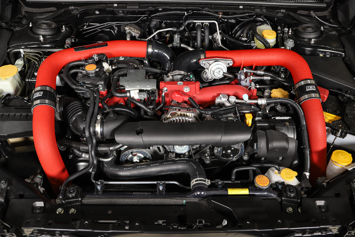 GrimmSpeed Front Mount Intercooler Kit Black Coated Red Piping For Subaru 15-21 STI