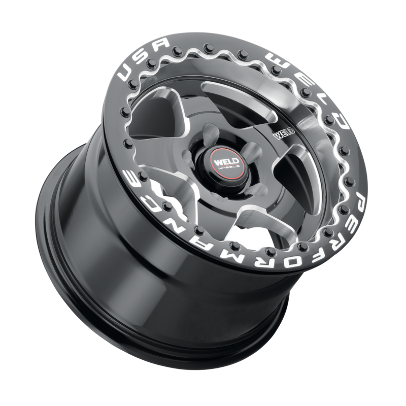 Weld S904 18x10 Ventura Drag Beadlock 5x114.3 ET29 6.64 BS 78.1 Dia Gloss Black Milled - Diamond Lip - Graveyard Performance