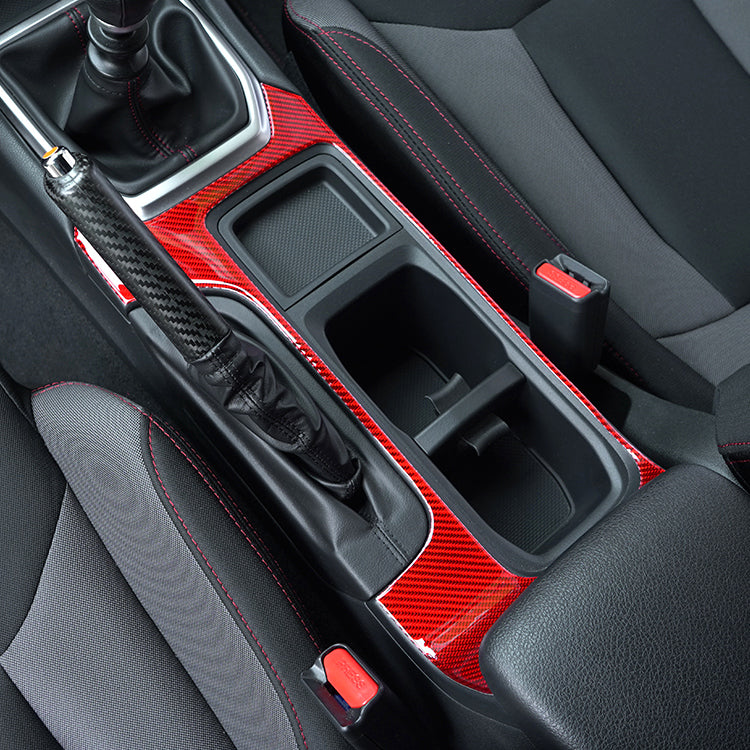 JDMuscle [22-25 WRX] P&S Series Carbon Fiber Cup Holder Trim Cover | Black Carbon Fiber/ Red Carbon Fiber