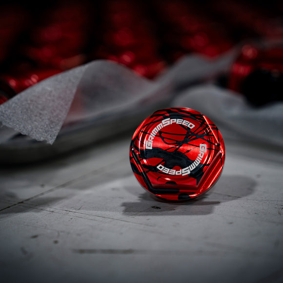 GrimmSpeed 89-21 Subaru Bolt Oil Cap Kit Red with Black Splatter