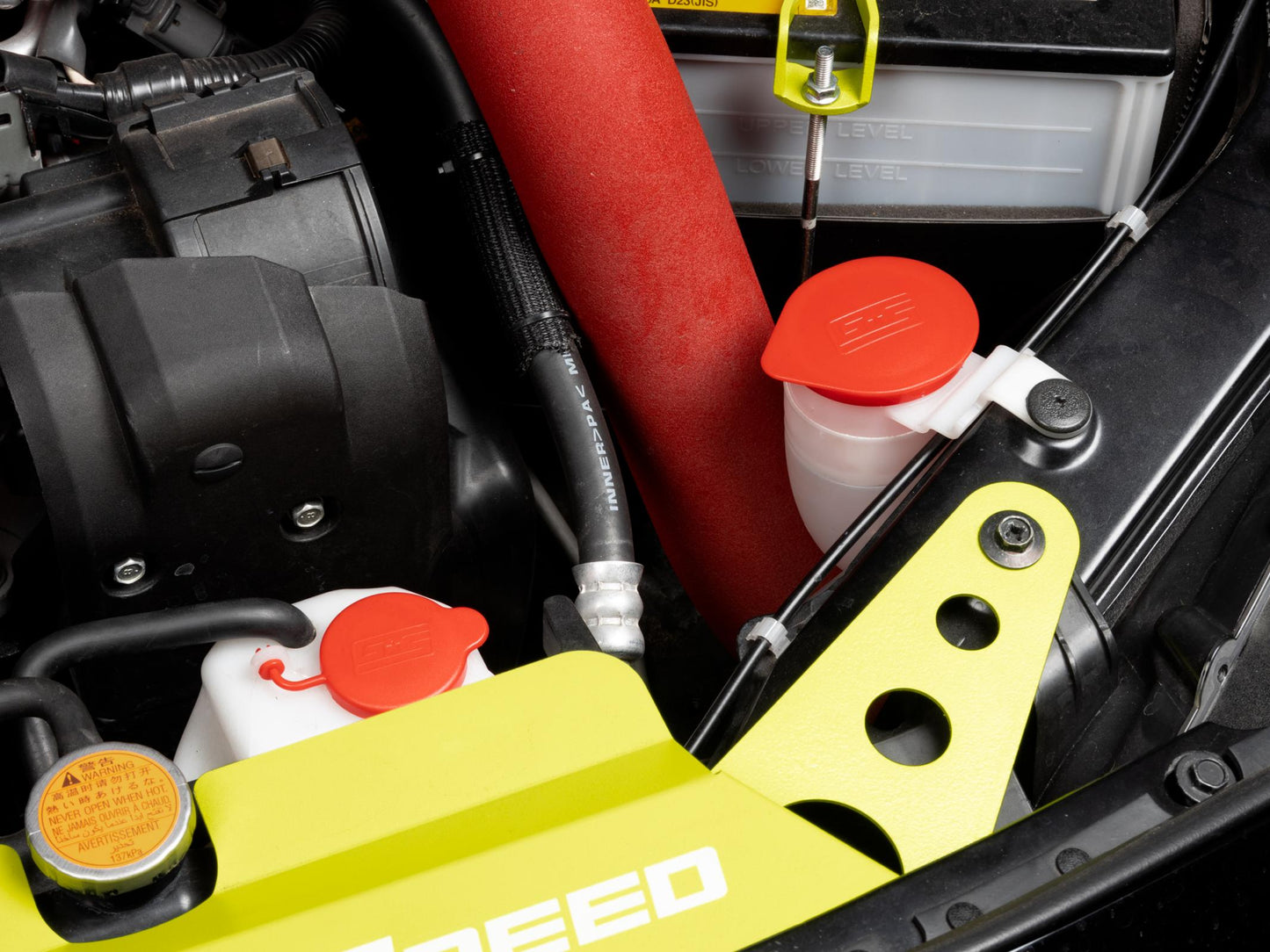 GrimmSpeed Engine Bay Reservoir Cap Set Red For Subaru 02-21 WRX/STI/FXT/OBXT/LGT - Graveyard Performance
