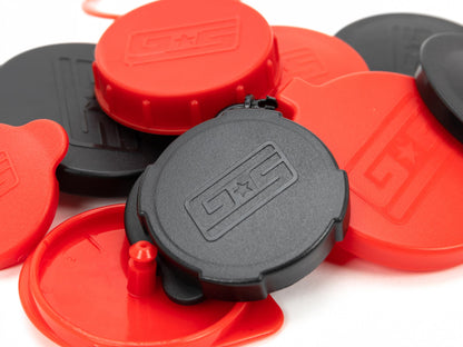 GrimmSpeed Engine Bay Reservoir Cap Set Red For Subaru 02-21 WRX/STI/FXT/OBXT/LGT - Graveyard Performance