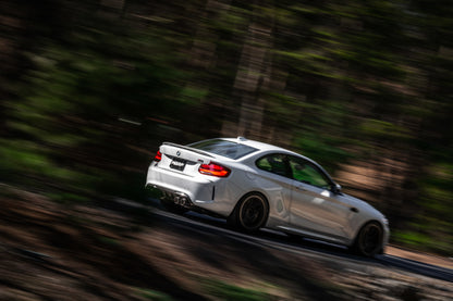 MBRP 18-22 BMW M2 Competition 3.0L T304 SS 3in Resonator-Back Exhaust Quad Rear w/ Carbon Fiber Tips - Graveyard Performance