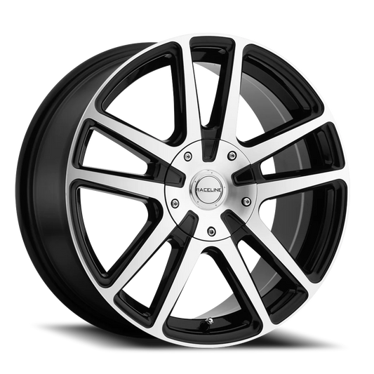 Raceline Aluminum Wheels 16x7 Encore 145M Machined Spoke-Machined Outer Lip Black Split Spoke 40 Offset 5 on 112/5 on 120 Bolt Pattern 74.1 Bore