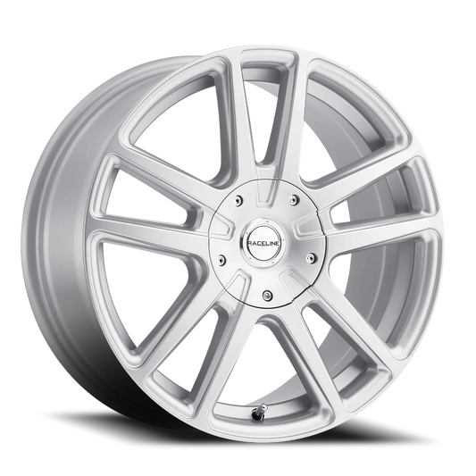 Raceline Aluminum Wheels 18x8 Encore 145S Machined Spoke-Machined Outer Lip Hyper Silver Split Spoke 40 Offset 5 on 112/5 on 120 Bolt Pattern 74.1 Bore