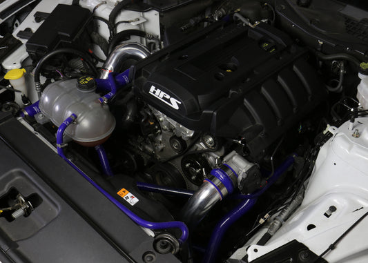 HPS Performance Intercooler Charge Pipe Kit (Cold and Hot Side) with Blue Boots, Polished, 17-102P
