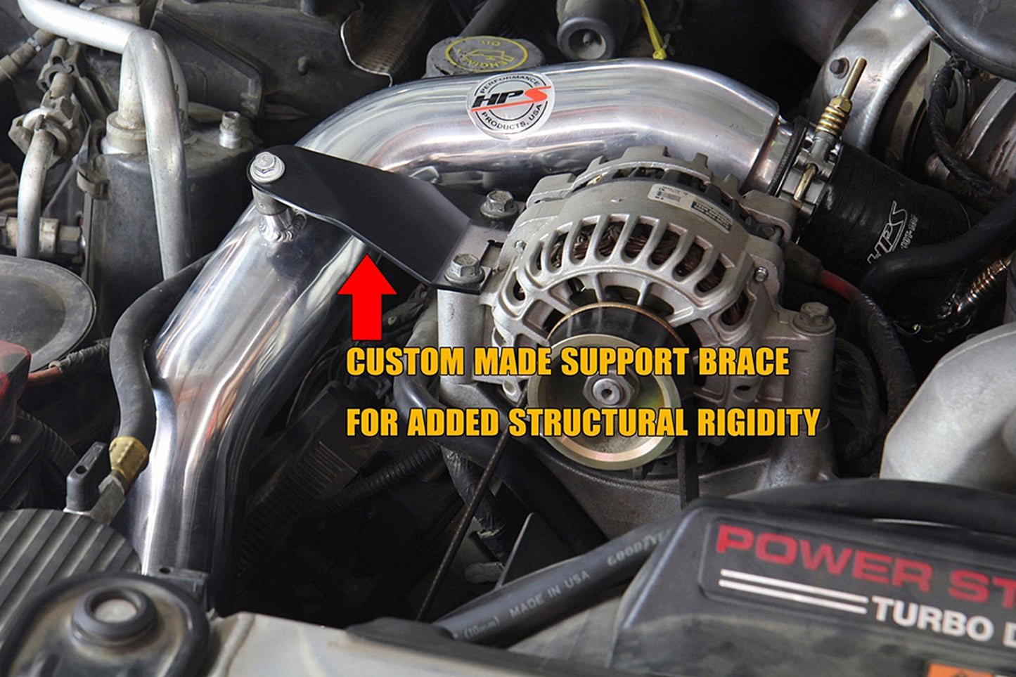 HPS Intercooler Charge Pipe (Hot Side) with Orange Boots, Polished, 17-171P