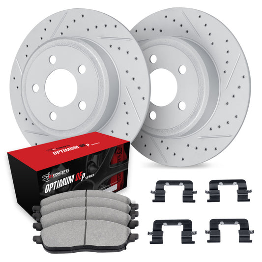R1 12-24 Hyundai Elantra GT Rear Drill/Slot Carbon Coated Rotor Set w/Optimum Pads