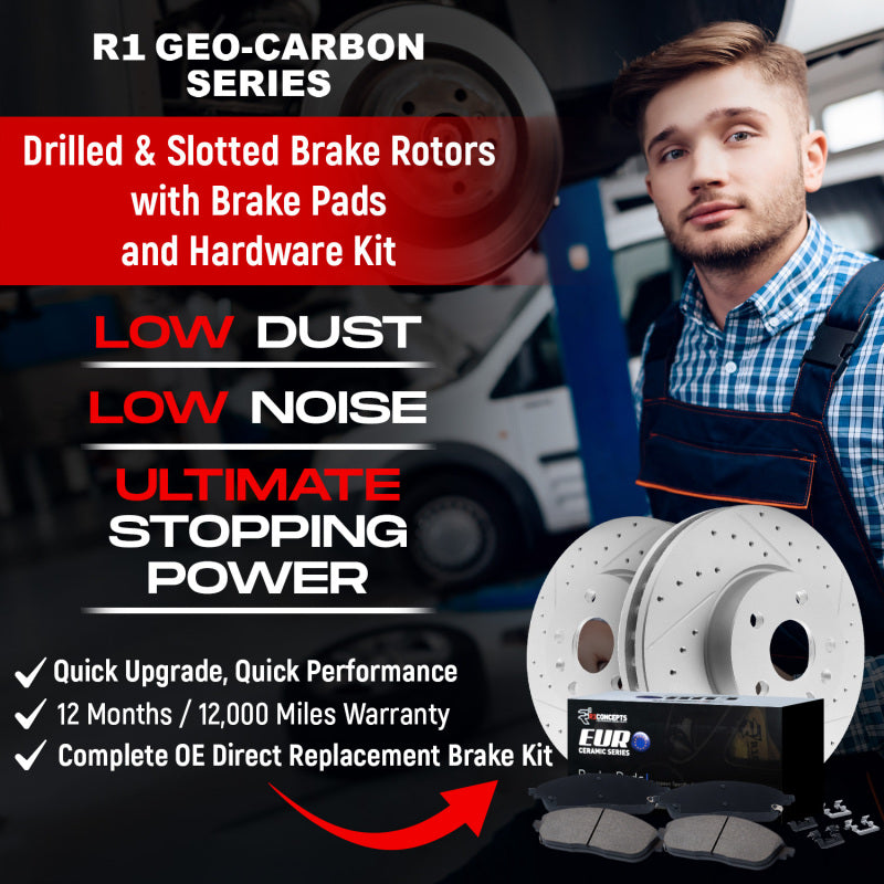 R1 07-15 BMW 335xi Front & Rear Drill/Slot Carbon Coated Rotor Set w/Euro Ceramic Pads