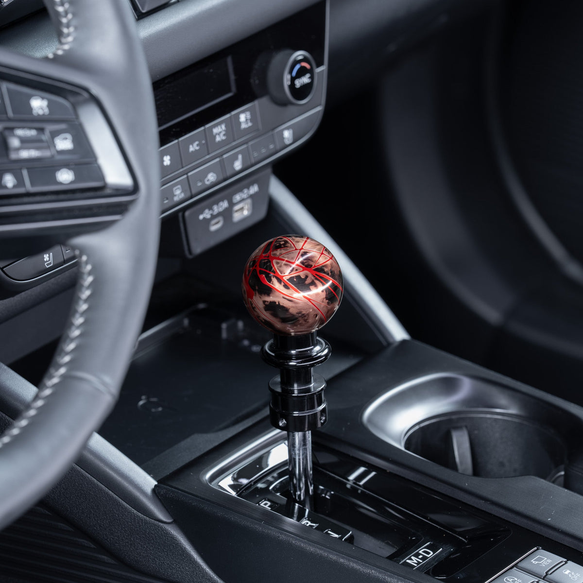 Billetworkz Automatic Shifter - Black Smoke w/ Red Splash - Fits Subaru CVT: WRX (2022+), Crosstrek (2024), Forester (2025+), Impreza (2024), Legacy/Outback (2015+)