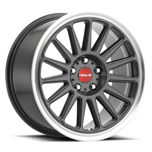 Raceline Aluminum Wheels 17x8 Grip 315G Machined Lip-Red Logo Gloss Gunmetal Grray Multi Spoke 30 Offset 5 on 100 Bolt Pattern 72.6 Bore