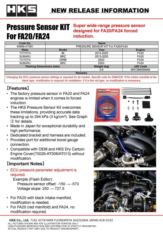 HKS Pressure Sensor KIT for FA20/FA24