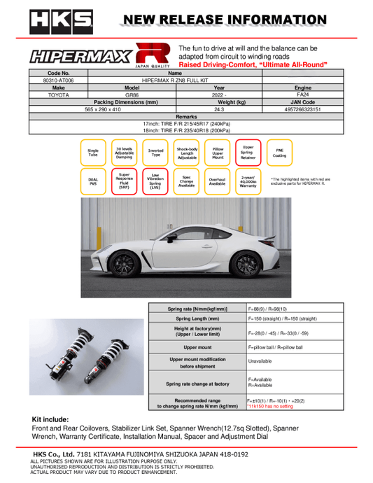 HKS Hipermax R ZN8 Full Kit