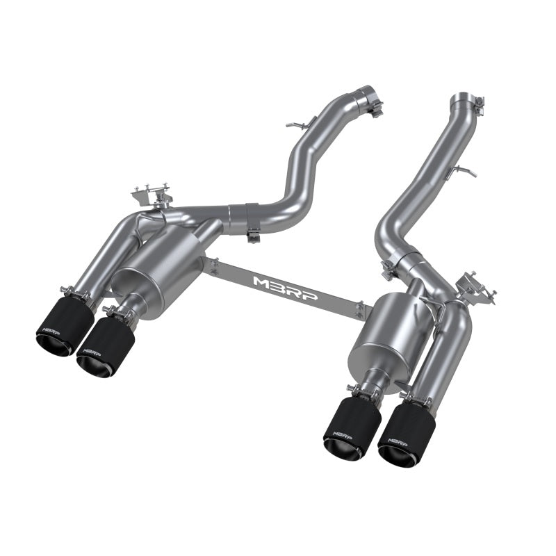 MBRP 18-22 BMW M2 Competition 3.0L T304 SS 3in Resonator-Back Exhaust Quad Rear w/ Carbon Fiber Tips - Graveyard Performance