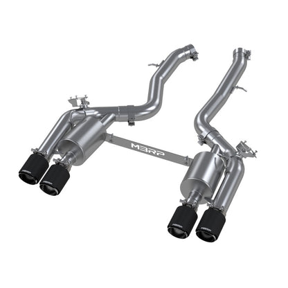 MBRP 18-22 BMW M2 Competition 3.0L T304 SS 3in Resonator-Back Exhaust Quad Rear w/ Carbon Fiber Tips - Graveyard Performance