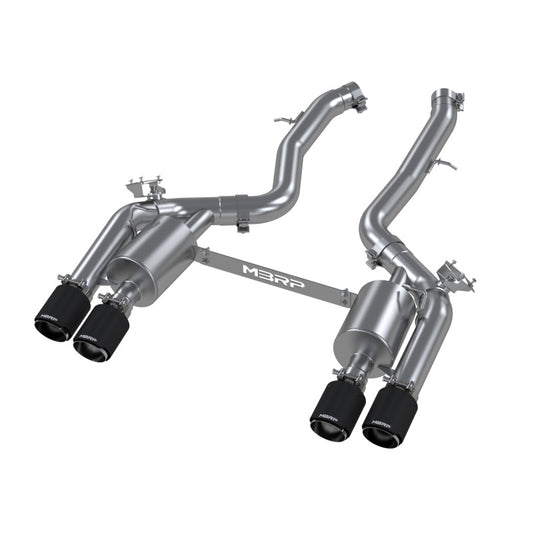 MBRP 18-22 BMW M2 Competition 3.0L T304 SS 3in Resonator-Back Exhaust Quad Rear w/ Carbon Fiber Tips - Graveyard Performance