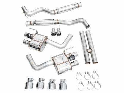 AWE 2024 Ford Mustang GT Fastback S650 RWD SwitchPath Catback Exhaust w/ Quad Chrome Silver Tips - Graveyard Performance