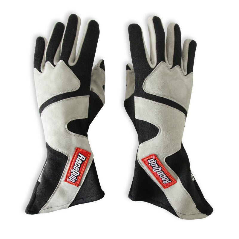 RaceQuip SFI-5 Gray/Black Medium Long Angle Cut Glove - Graveyard Performance